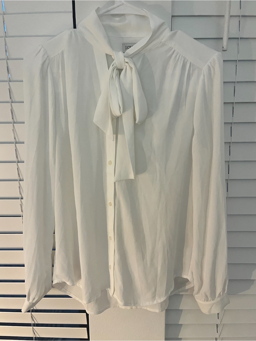 J. Crew Ivory Tie-Neck Long Sleeve Blouse